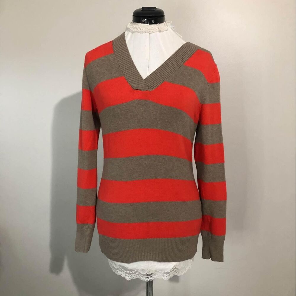Small Gap Long Sleeve orange & Brown Stripped Sweater C3577